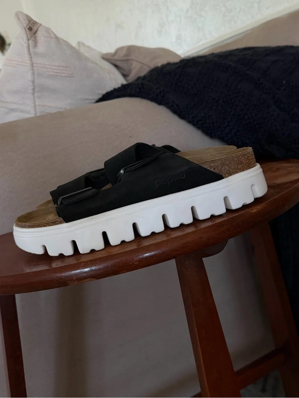Bikenstock Papillio Black Suede Platform Slide Sandals